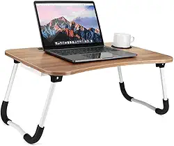 Mesa Portátil Dobrável Para Notebook Suporte Cama Sofá MDF Resistente Com Porta Copo E Espaço Para Tablet Ideal Para Estudo Home Office Jantar Conforto Leve E Fácil De Guardar (Madeira)