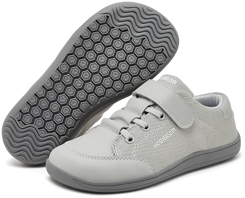 HOBIBEAR Kids Barefoot Shoes Wide Toe Box Zero Drop for Little Kid Boys Girls Walking Sneaker Grey