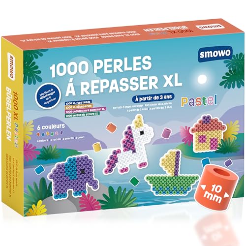 Smowo® Lot de 1000 grandes perles à repasser de 10 mm - Pour enfants à partir de 3 ans - 6 couleurs pastel XL - Lot de perles créatives…