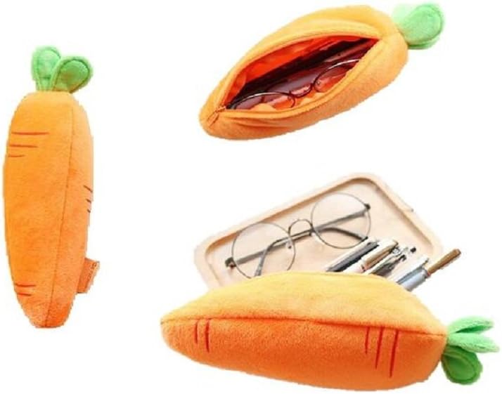 Cute Pencil Case Pouch Pen Holder Soft Plush Cosmetic Makeup Pouch Coin Purse Zipper 3D Lovely Carrot