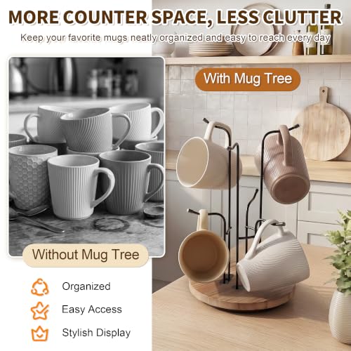 360° Rotating Coffee Mug Tree for Counter, Mug Holder with Wooden Base by Veluneria - Used condition - Image 4