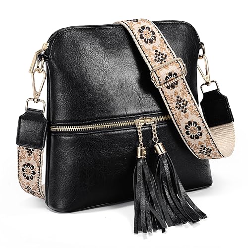 Image of Uromee Crossbody Bags for Women Trendy Vegan Leather Multi Pocket Tassel Ladies Shoulder Handbag Purse Adjustable Strap