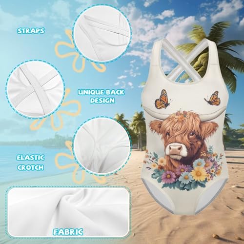 Image of WELLFLYHOM Girls' One Piece Swimsuit for Age 5-14 Cross Back Full Coverage Swimwear Sleeveless Bathing Suits