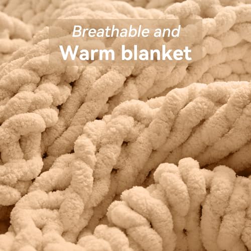 Negwoo Grobstrick-Überwurfdecke, 127,7 x 152,4 cm, Chenille-Garn für Bett, Couch, handgefertigt, beige, gehäkelt, groß, dick… – Ansicht 6