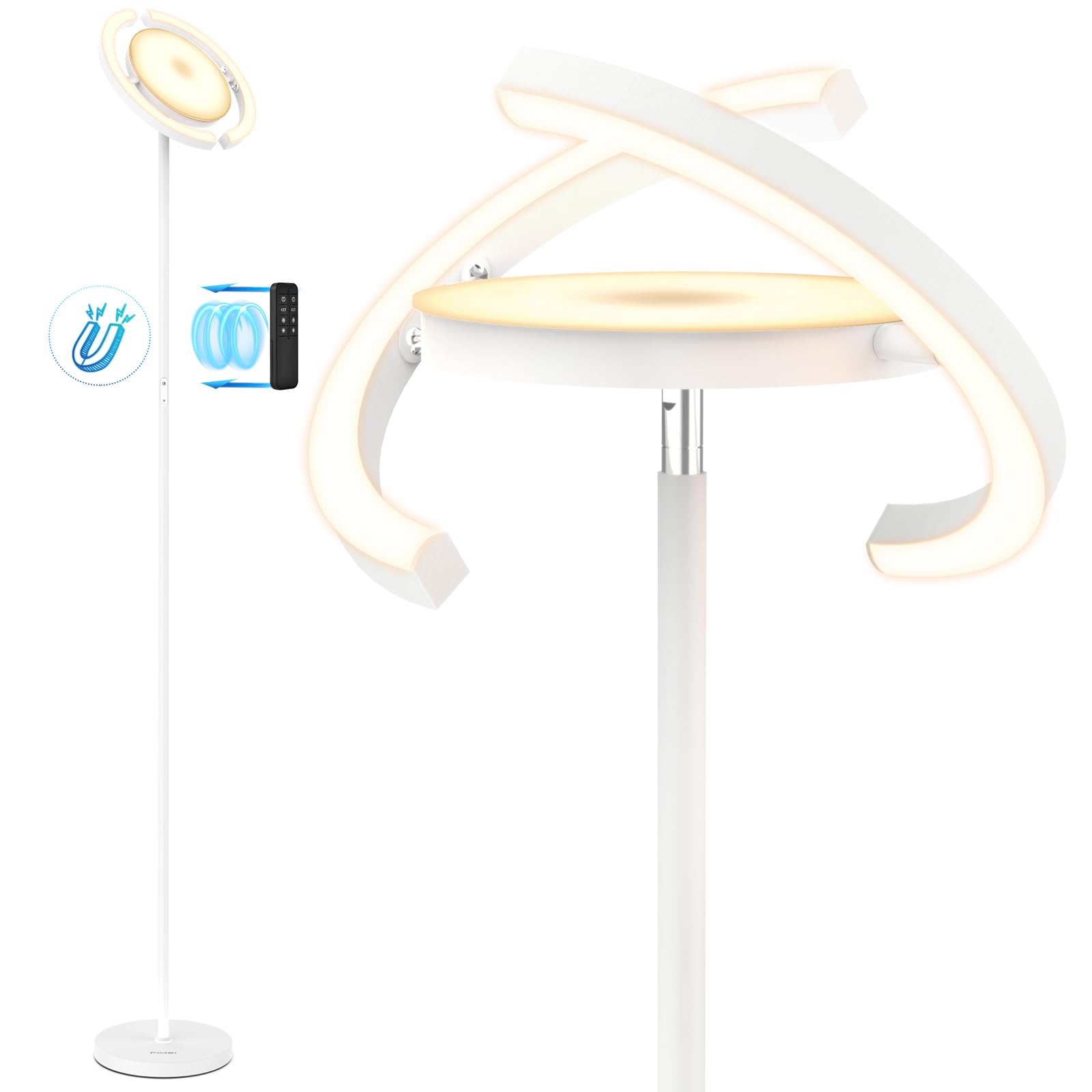 FIMEI Lampade da Terra, Piantana Saturno, Lampade salotto 3 Temperature di Colore e Oscuramento Continuo, Piantana con Telecomando e Controllo Tattile, Lampada da Moderna (PY-F1205, Bianco)