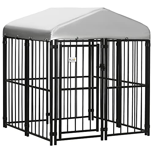 PawHut Recinto per Cani Taglia Piccola e Media, Kennel Casetta per Cani e Galline con Tettuccio, 122x122x138cm