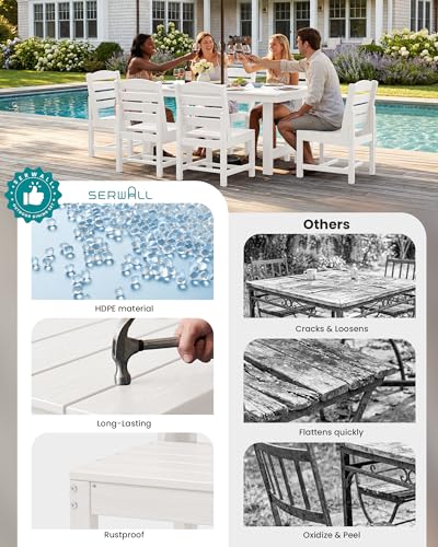 Image of SERWALL Armless Outdoor Dining Chair Set of 2, All Weather Resistant,White