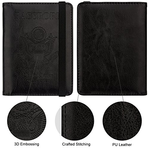 Image of WALNEW Passport Holder for Travel, RFID Passport Cover Wallet for Women Men, PU Leather Passport Book Card Holder Case with Pen, Travelling Essentials for Flying