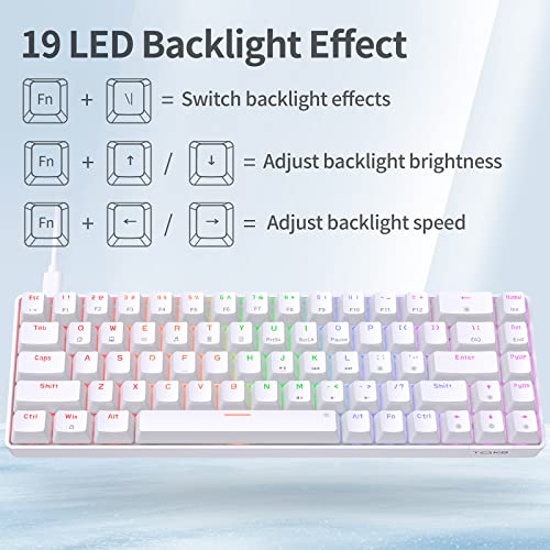 Tmkb 60 Percent Keyboard,Gaming Keyboard 60 Percent, Led Backlit Ultra-Compact 68 Keys 60 Percent Mechanical Keyboard With Separate Arrow/Control Keys, T68Se, Red Switch #TOP3