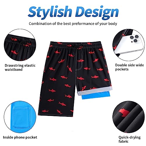 XSKJY Mens Swim Trunks with Compression Liner 9" Swim Trunks Quick Dry Surfing Summer Beach Shorts Swimsuit Sports Shorts4