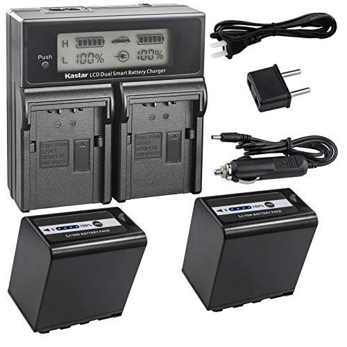 Kastar LCD Fast Charger + Battery 2x for Panasonic AG-VBR89G AG-VBR59 AG-VBR118G AG-BRD50 AG-B23 AG-DVX200 AG-AC8 AG-AC90A AG-DVC30 AG-HPX250 HPX255 AJ-PX230 AJ-PX270 AJ-PX298 AJ-PG50 HC-MDH2 HC-X1000