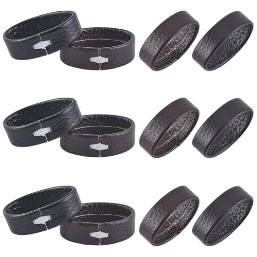 GORGECRAFT 12Pcs Cowhide Leather Loop Belt Keeper Black Brown Genuine Leather Replacement Belt Ring End Strap Organizer Fixing Holder Buckle Stays Retainer Band for Belt Hold Extra Length Men Women