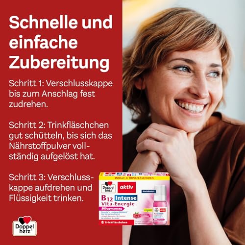 Doppelherz B12 Intense Vita-Energie - hochdosiert mit 500 µg Vitamin B12 pro Trinkfläschchen - 8 Ampullen - vegan