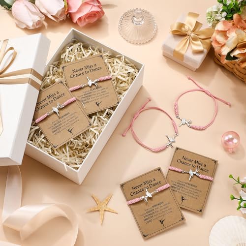 12 Set Dance Bracelet Gifts for Team Pink Ballet Dance Bracelet Recital Gifts for Women with Inspirational Greeting Card2