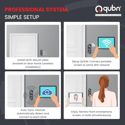 Image of Quba Qdoor+ (Qeye WiFi Video Door Bell + QVIEW Portable Screen Combo) | 2MP 1080P HD Camera with 7 Inch Display, WiFi Control | Two Way Audio | Motion Sensor | Portable Screen | x2 Year Warranty