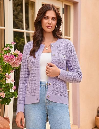 Image of GRACE KARIN Womens Open Front Button Down Long Sleeve Texture Knit Cardigan Sweaters with Pockets