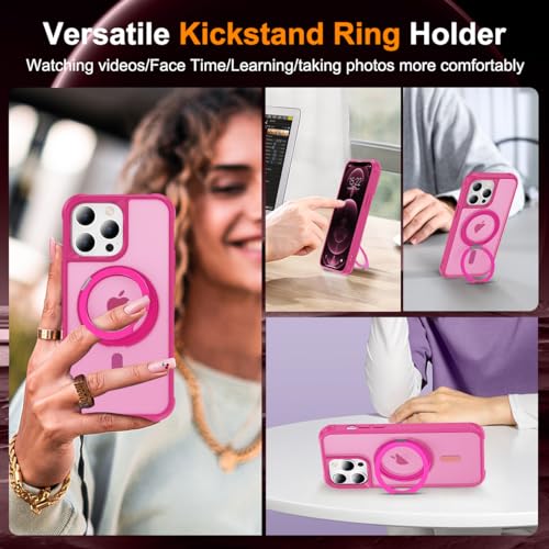 Image of Compatible with iPhone 12 /13 Pro Max Case with Stand 6.7 inch,Rose Red | Matte Translucent Phone Case for iPhone 12 /13 Pro Max,360 Magnetic Ring Stand,Compatible Mag-Safe,Military Grade Protection