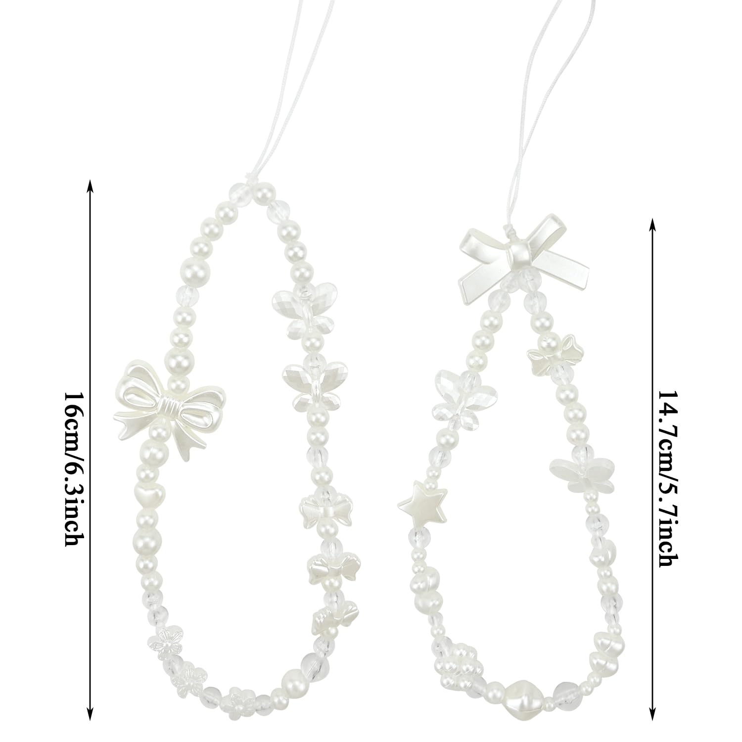 Jaczora 4PCS Bling Crystal bow Phone Charm,Pearl Butterfly Bracelet Wrist Strap,Phone Wrist Strap Lanyard Anti Lost for Women Girls - Image 2