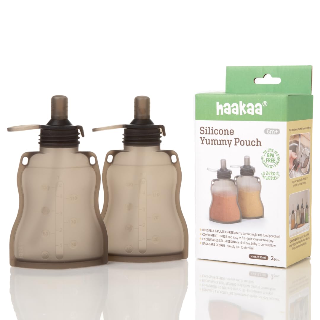 haakaa Silicone Yummy Pouch (4.5 oz) – Reusable Snack Pouch for Babies/Toddlers/Kids – Leak-Proof, Food-Grade Silicone: Freezer & Dishwasher Safe (2-