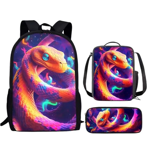 Cool Snake Backpacks for Girls Boys School Cute Kids Backpack Bookbags with Lunch Box Pencil Bag for School Elementary Girl Boy Cute Animal School Bag