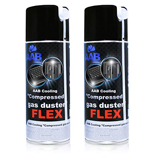 AABCOOLING Compressed Gas Duster FLEX 400ml - Conjunto de 2 - Spray Aire Comprimido con un Tubo Flexible, Limpiar Teclado, Limpia Polvo, Botella de Aire Comprimido, Soplador de Aire Comprimido