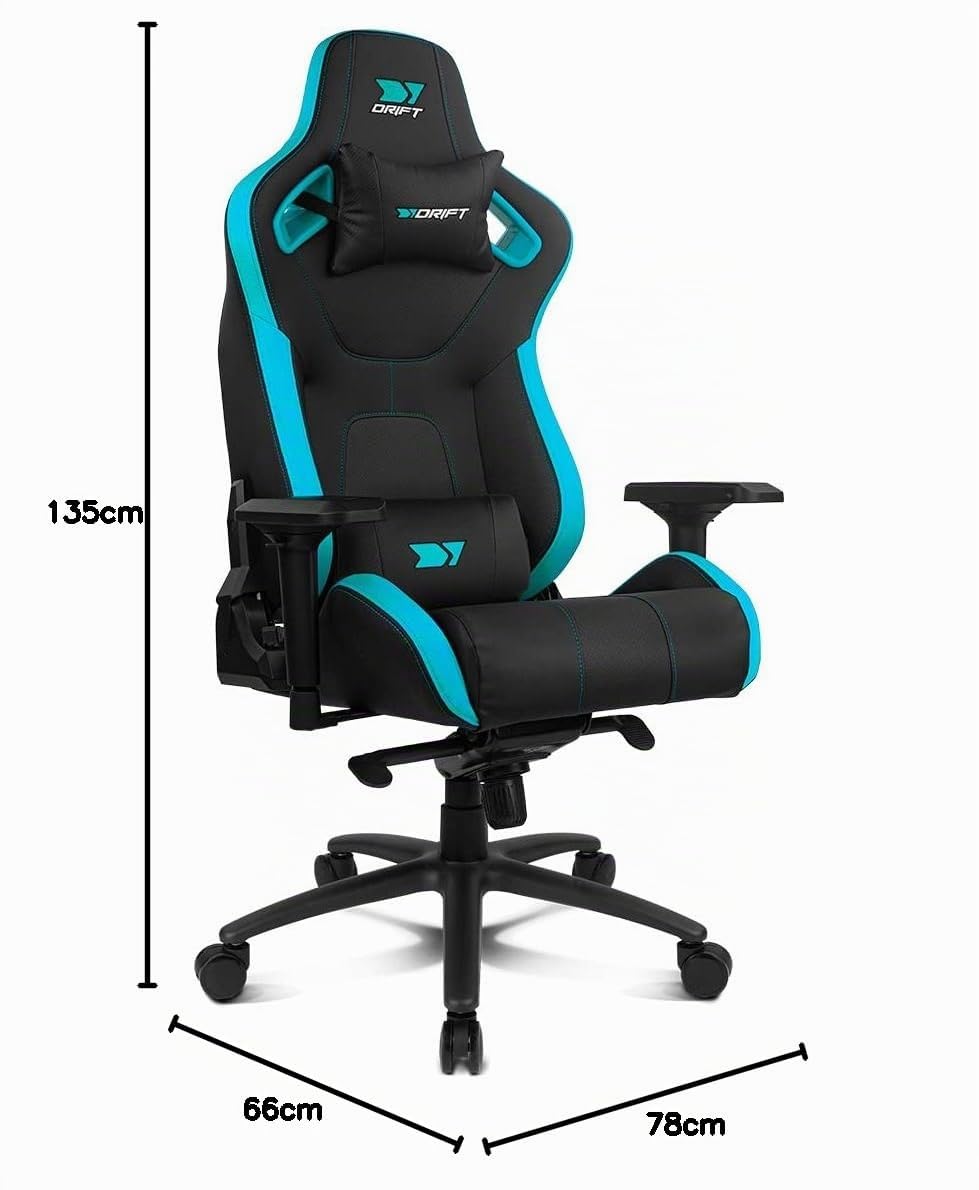 DRIFT GAMING DR600 - Silla Gaming Profesional, Polipiel, reposabrazos 4D, pistón Clase 4, Mecanismo Frog, inclinación, Giro, Bloqueo, cojín Lumbar y Cervical, Color Negro/Azul