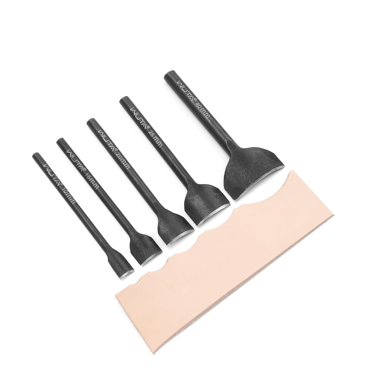 WUTA Basic Leather Corner Punch Set 5 Pcs, 1/4 Inch Round Edge Cutter for Strap, Belt & Wallet Making, Carbon Steel Leathercraft DIY Tool Kit(10+15+20+25+40mm)