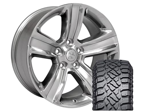 OE Wheels DG65 20 Inch Rims and Tires Fit Ram 1500 Style 5x139.7 20x9 Gloss Silver with Polished Face - Hollander 2453 - TerraMax RT 275/55-20 (Set of 4)