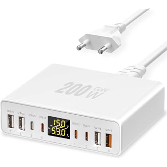 USB C Charger Multiple 8-Port with LED Display 200 W USB Charging Station