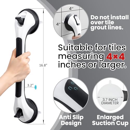Image of TAILI Shower Grab Bars,Suction Shower Handles,Glow in The Dark,16.8 inch,Black