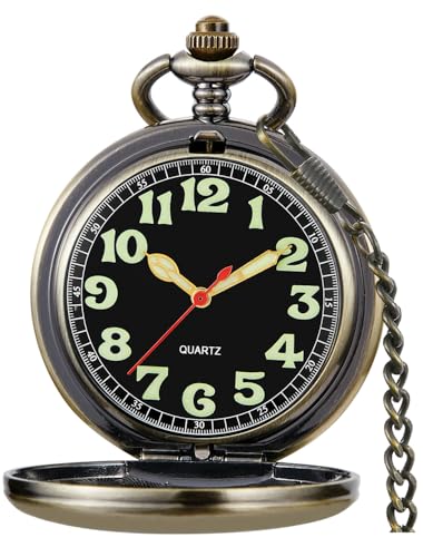 Image of Tiong Smooth Pocket Watches Quartz Arabic Numerals Men Pocket Watch with Chain&Box