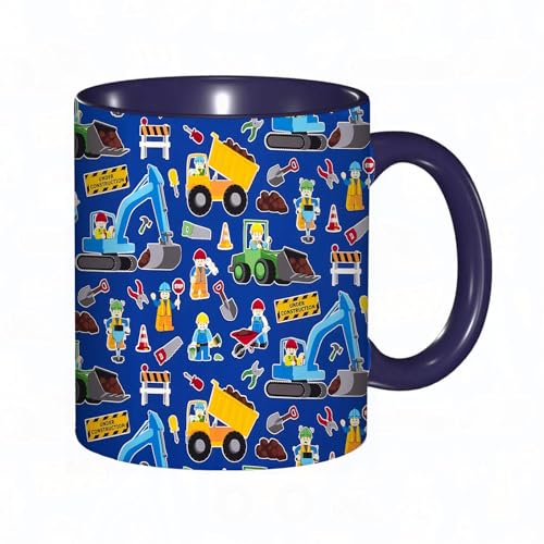 EKLMPS Tazas de Café,Taza de Cerámica para Té y Café,330ml/11oz,Regalos original,Aniversarios,nupical,desayuno,Románticos,El lote de coches multicolores sobre fondo azul.
