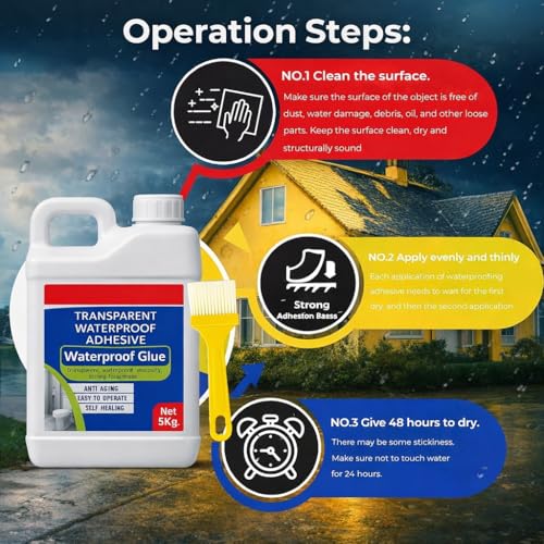 Image of Transparent Waterproof Adhesive Glue for Roof Leakage | High Strength Sealant for Bathroom, Tiles, Wall Cracks, Roof & Kitchen | Strong Leak Proof Bonding Glue with Brush (5 KG)