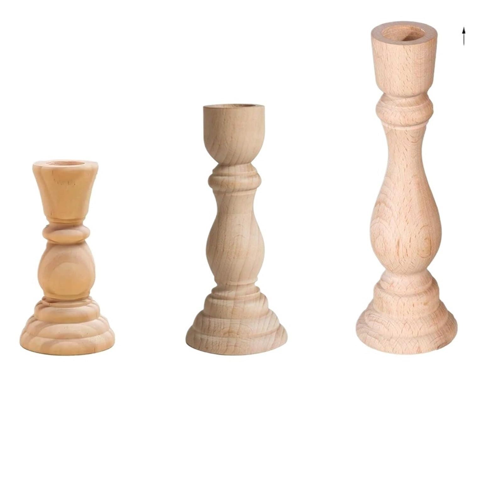 Candle Holders Wooden Candlesticks Unfinished Wood Candle Holder Pillar Taper Stands For Wedding Party Birthday Home Table Decoration(3pcs)