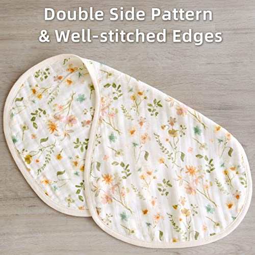 Image of LifeTree Muslin Baby Burp Cloths - Soft 2 Pack Viscose Bamboo Cotton Large 22'' by 10.6'' Absorbent Milk Spit Up Rags - Burping Cloths for Newborn, Girls Boy (Floral & Checkerboard)
