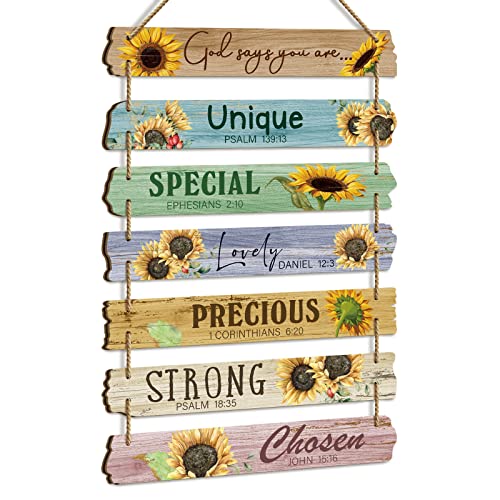 God Says You Are Wall Art Sunflower Wood Wall Decor Quotes Christian Religious Inspirational Farmhouse Rustic Plaque Decor for Bible Verse Blessed Kitchen Bathroom Bedroom Living Room Decoration