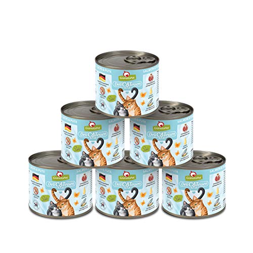 GranataPet DeliCatessen Lachs & Pute, Nassfutter für Katzen, Katzenfutter für Feinschmecker, Futter ohne Getreide & ohne Zuckerzusätze, 6 x 200 g