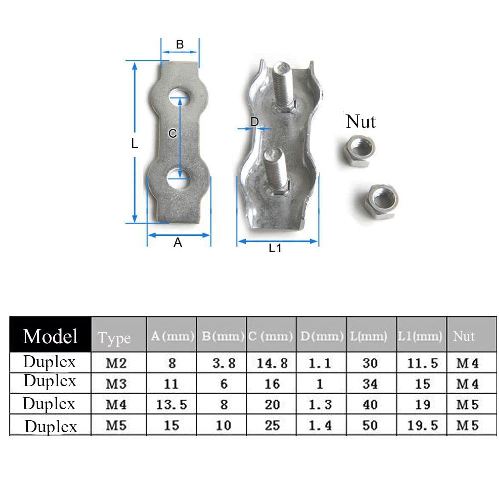 Attaches Pour CâBles MéTalliques 5 pièces M2-M5 en acier inoxydable Simplex 1/2-post boulon pince câble serre-câble étrier corde Simple poignée(Duplex-M5)