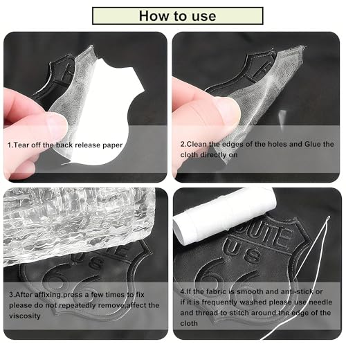 Image of Black Patches for Clothes, Leather Repair Patch, 4 Pcs Black Self-Adhesive Repair Patches - No-Sew Fabric Stickers for Down Jackets, Leather Coats, Bags & Clothing