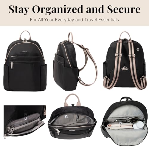 Image of Baggallini Securtex Anti-theft Vacation Travel Backpack 10x13 Daypack w /Locking Zippers & RFID Wallet Slash-Resistant