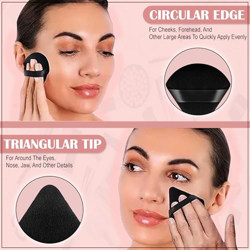 Image of GLUN Ultrasoft Triangle Shape Velour Powder Puffs, Pack of 4 Black Colour, Apply for Daily Makeup Such as Foundation, Cream, Blush Sponge For Wet & Dry Makeup