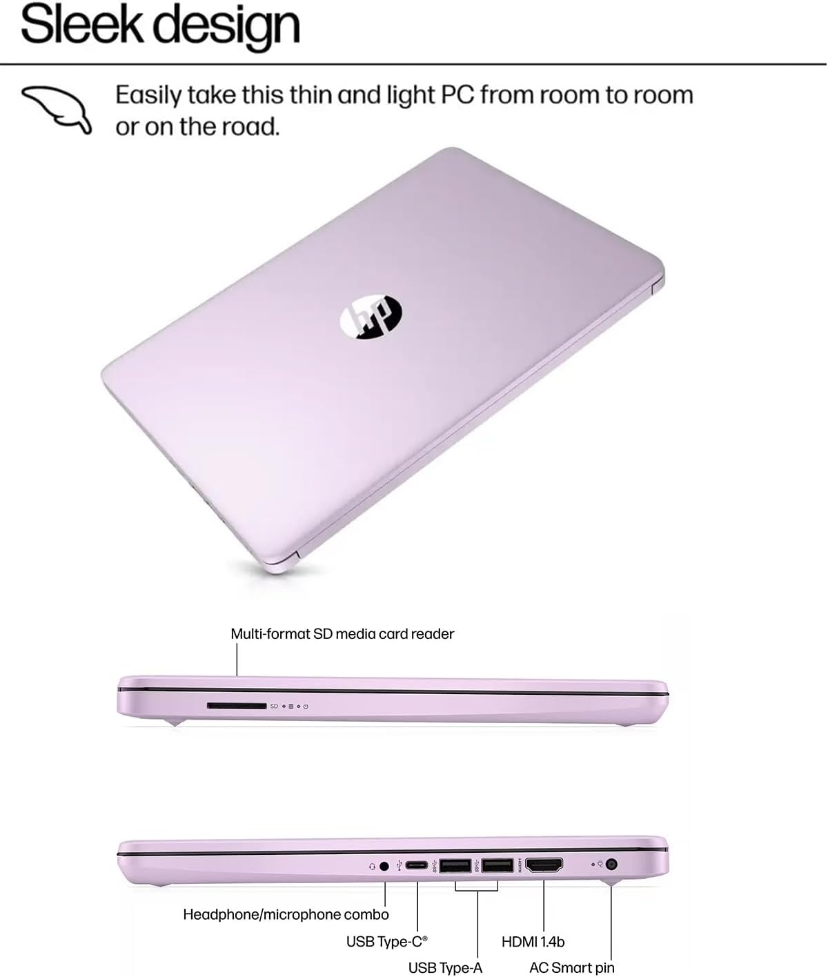 HP 2025 Student Laptop Computer - w/1 Year Office 365, 16GB RAM, 128GB UFS & 1TB Cloud, Intel 4-Core Processor, HD Display, Windows 11 Pro(Purple)