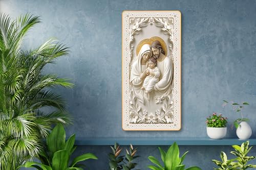 Image of Casa Rica Jesus Holy Family photo frame painting wall hanging home decoration for wall (12 inchx24 inch) (TS 061) laser cut