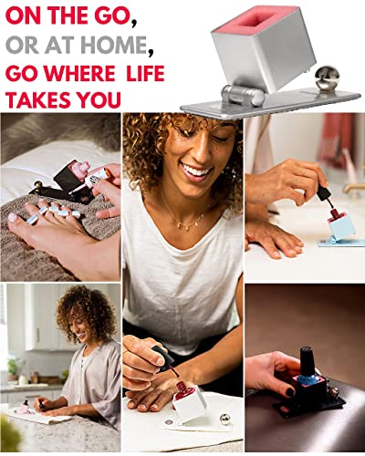 Tippur Nail Polish Holder - Anti-Spill Professional Fingernail Tool Mani / Pedi Must Have With Rubber Pad Grippy Bottom & Wide Stable Base Art Bottle Silvertone, (Tipst1) #TOP5