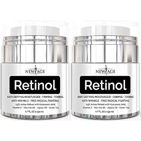 NEW AGE Retinol Cream Neck & Facial Moisturizer Serum with Hyaluronic Acid, Vitamin E - Anti Aging Formula Reduces Wrinkles, Fine Lines-Day and Night Cream 1.7 Fl Oz - 2 Pack - Retinol Cover