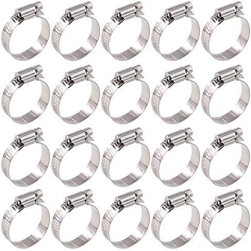 Glarks 20Pcs 304 Stainless Steel Adjustable 21-44MM Range Worm Gear Hose Clamps Assortment Kit, Fuel Line Clamp for Water Pipe, Plumbing, Automotive and Mechanical Application (21-44MM)