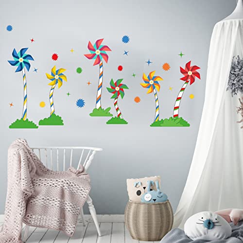 AnFigure 6Pcs Large Windmill Tree Wall Stickers Kids Baby Girls Boys Room Bedroom Nursery Playroom Wall Decals Childrens Babies Toddlers Wall Sticker DIY Nature Plant Wall Decals Home Wall Decor - Image 2