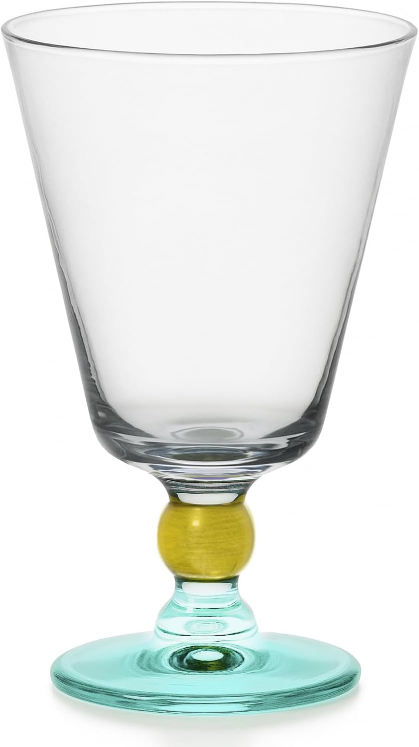 Barski Glass Goblet - Wine Glass - Colored Stemmed - Set of 6 Glasses - Gold Ball - Teal Colored Base - 8 Oz. - Made in Europe
