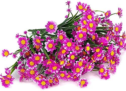 Ruiuzioong Artificial Daisy Flowers 4 Pack Outdoor Fake Flowers for Decoration No Fade Faux Plastic Flower Garden Porch Hanging Planter Farmhouse Window Box Décor (Fuchsia)