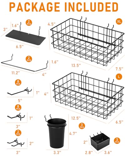 Incly 30Pcs Peg Board Organizer Accessories Kit, Pegboard Hooks Assortment With Bins, Cups, Wire Baskets And Paper Towel Holder For 1/8 Inch And 1/4 Inch Pegboard Garage Workbench Craft Room Organizing Tools thumb #4